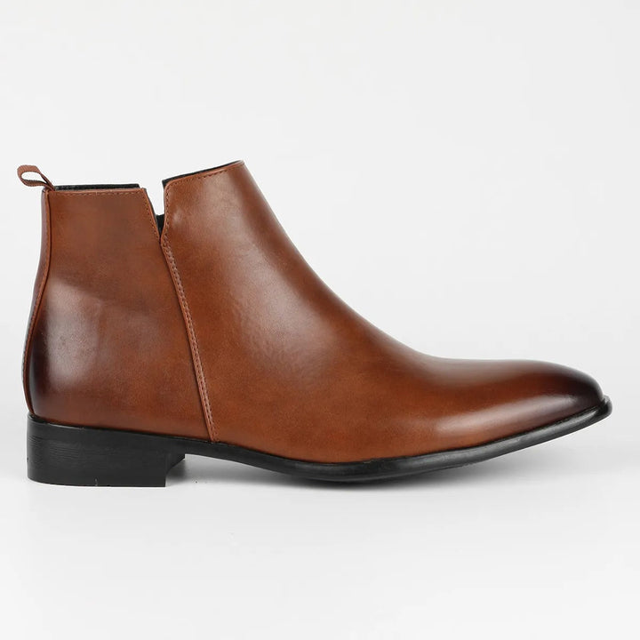 "Herren Retro-Lederstiefel mit Vintage-Design, hochwertigem Leder, Reißverschluss und robuster Sohle in Braun"