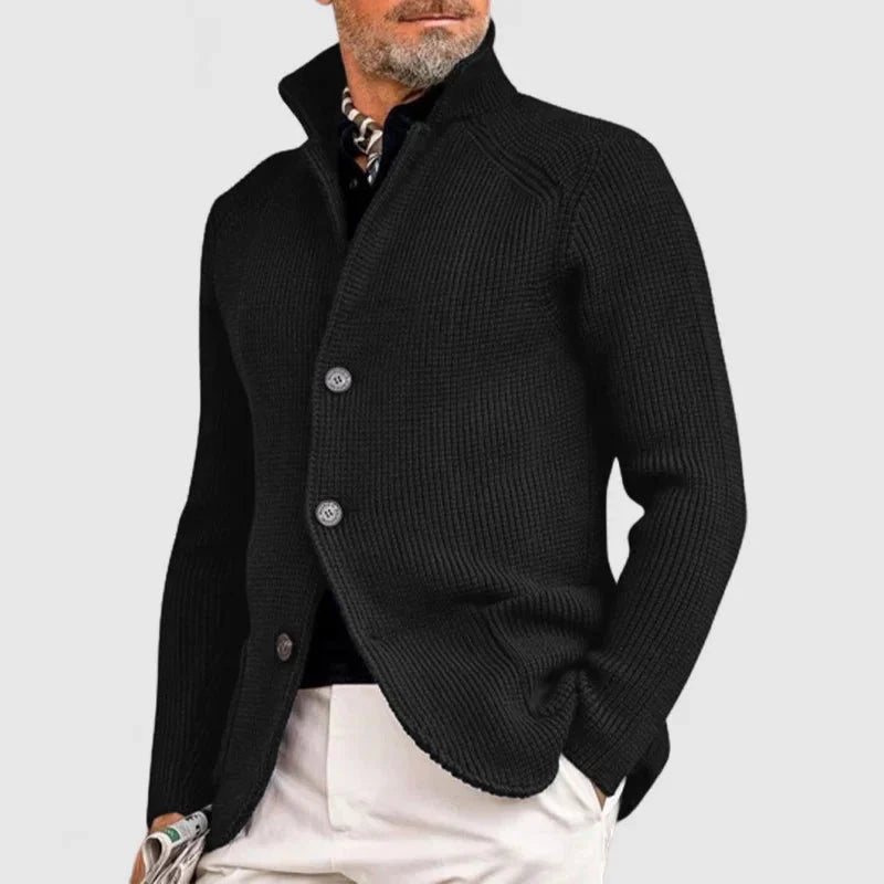 "Herren-Strickjacke mit Knopfleiste in Grau, elegante Wollmischung, vielseitige Farben erhältlich, zeitloses Design."