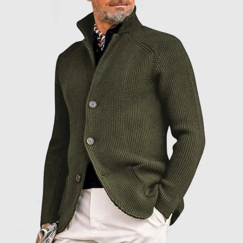 "Herren-Strickjacke mit Knopfleiste in Grau, elegante Wollmischung, vielseitige Farben erhältlich, zeitloses Design."