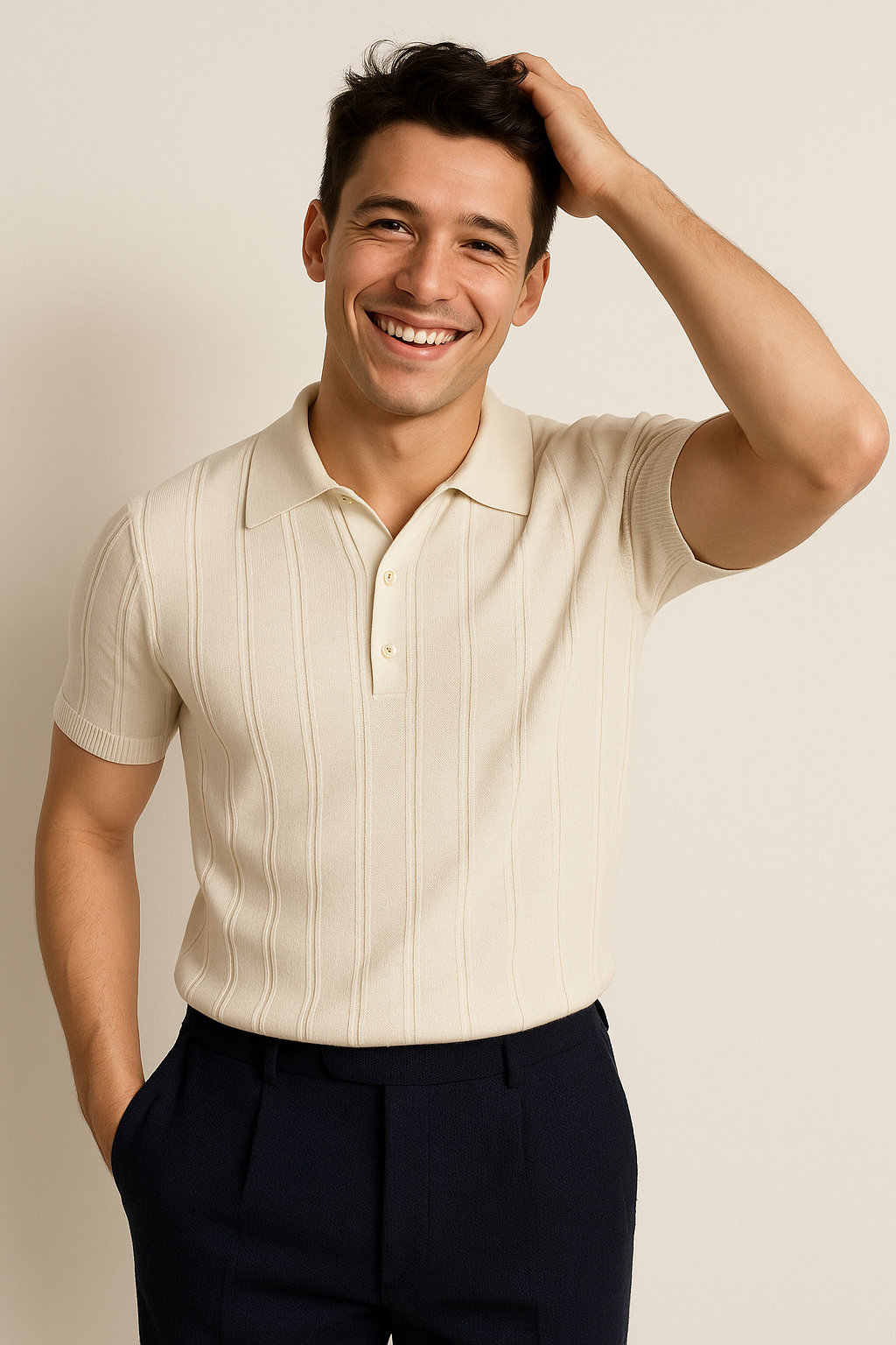 "Herren Strickpoloshirt Schwarz Weiß, klassisches Design, eleganter Feinstrick, Polokragen mit Knöpfen, kurzärmelig"
