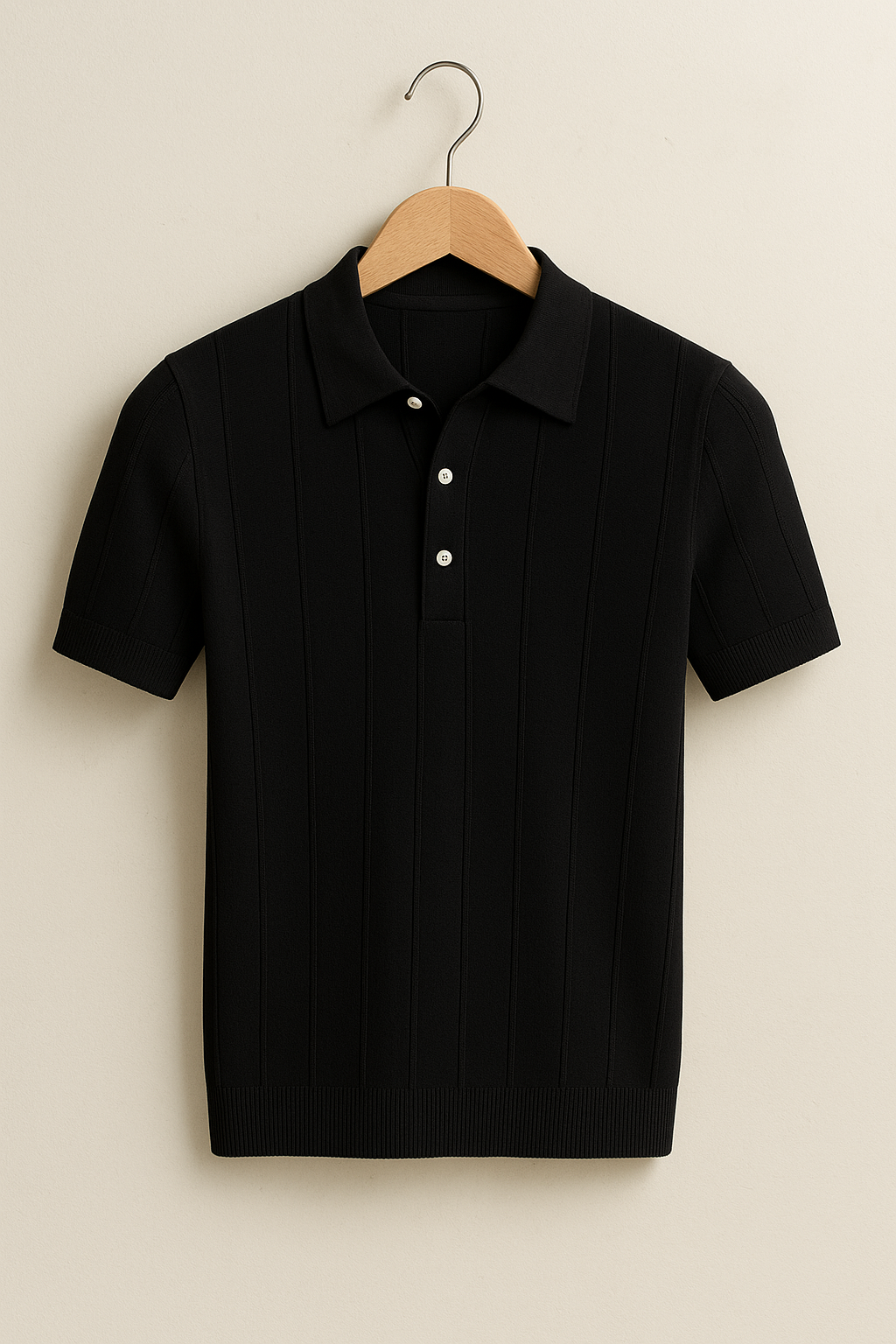 "Herren Strickpoloshirt Schwarz Weiß, klassisches Design, eleganter Feinstrick, Polokragen mit Knöpfen, kurzärmelig"