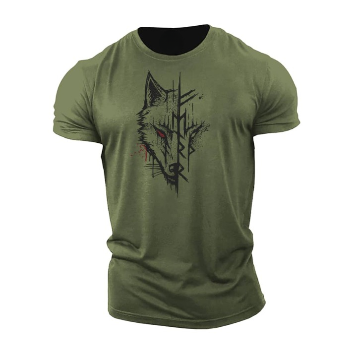 "Herren T-Shirt Kurzarm, nordisches Design, atmungsaktive Baumwolle, Regular-Fit in Beige auf schlichtem Hintergrund."