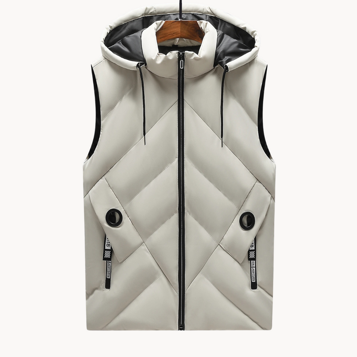 "Herren Thermoweste, grau, isoliert, flexibel, bequem, ideal für Outdoor-Aktivitäten und kaltes Wetter."