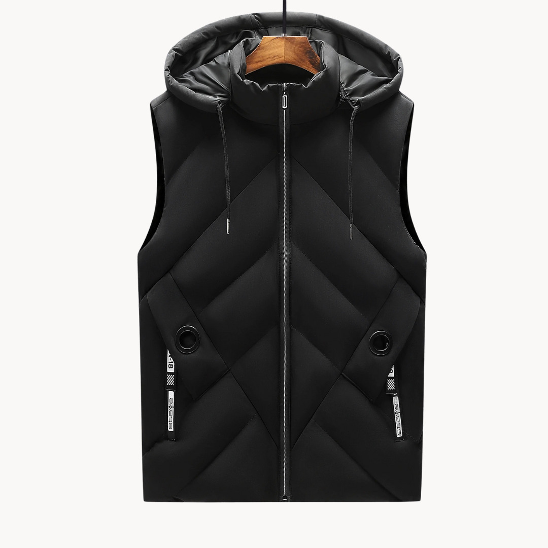 "Herren Thermoweste, grau, isoliert, flexibel, bequem, ideal für Outdoor-Aktivitäten und kaltes Wetter."