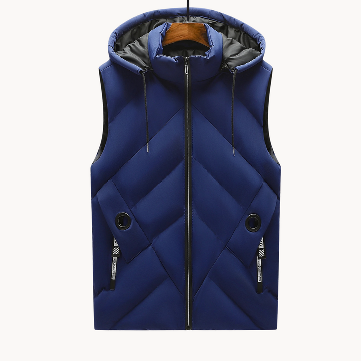 "Herren Thermoweste, grau, isoliert, flexibel, bequem, ideal für Outdoor-Aktivitäten und kaltes Wetter."