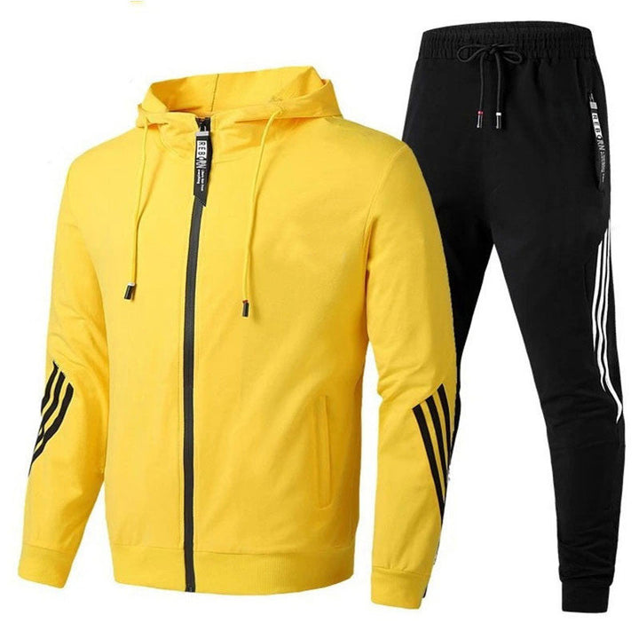 Herren-Trainingsanzug mit stilvollem Design, in Gelb, Grau, Marine, Rot, Schwarz, Weiß erhältlich. Ideal für Sport und Freize