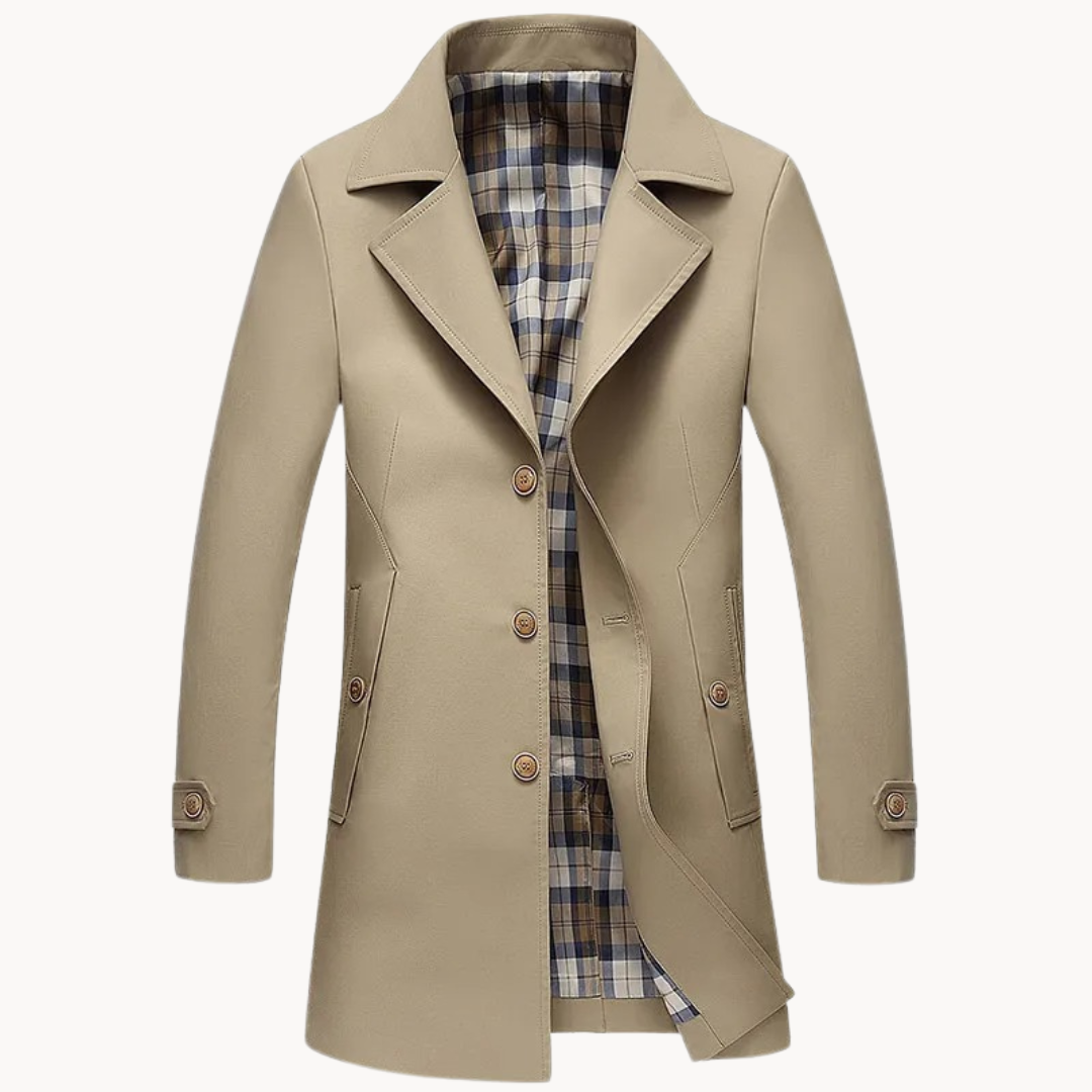 "Herren-Trenchcoat, winddicht, langlebig, stilvoll, klassisches Design, beige, ideal für alle Jahreszeiten"