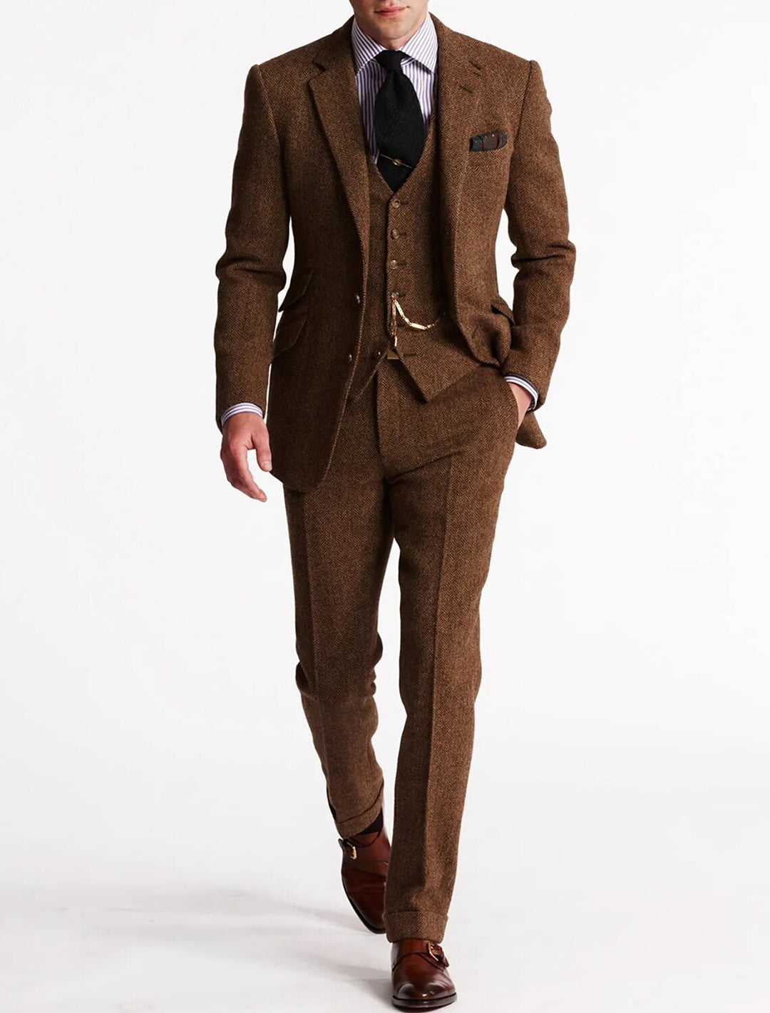"Herren Tweed Anzug Set, eleganter dreiteiliger Anzug für stilvolle Auftritte, klassisches Design, hochwertiges Material"