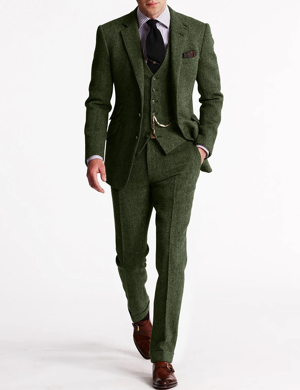 "Herren Tweed Anzug Set, eleganter dreiteiliger Anzug für stilvolle Auftritte, klassisches Design, hochwertiges Material"