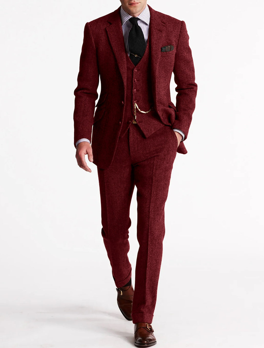 "Herren Tweed Anzug Set, eleganter dreiteiliger Anzug für stilvolle Auftritte, klassisches Design, hochwertiges Material"