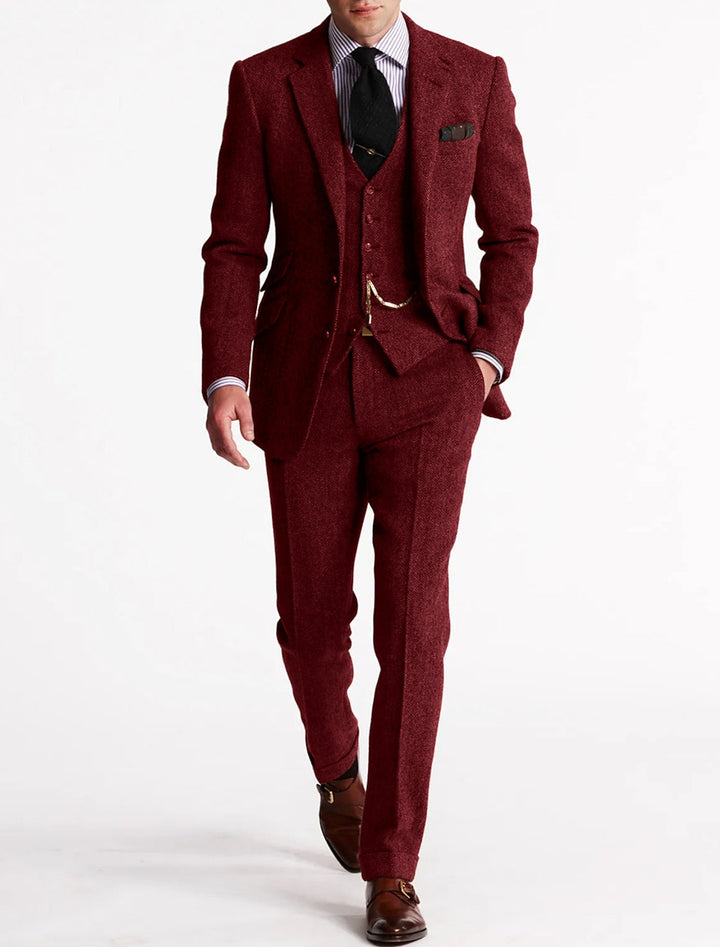 "Herren Tweed Anzug Set, eleganter dreiteiliger Anzug für stilvolle Auftritte, klassisches Design, hochwertiges Material"