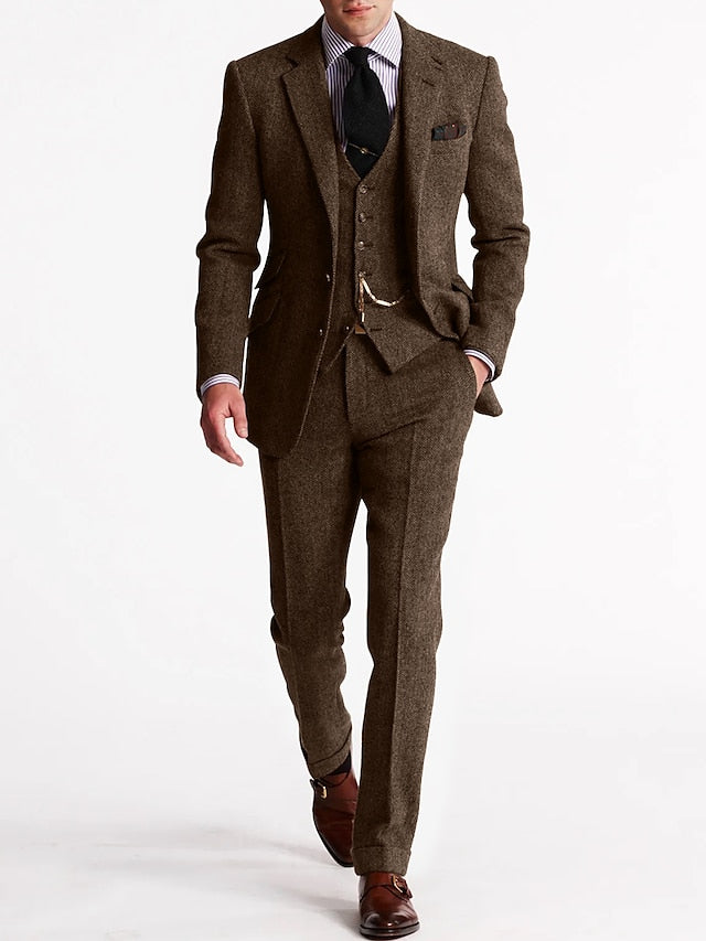"Herren Tweed Anzug Set, eleganter dreiteiliger Anzug für stilvolle Auftritte, klassisches Design, hochwertiges Material"