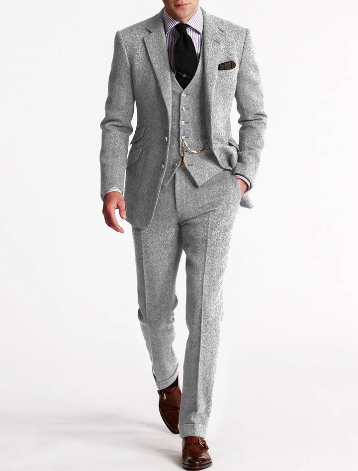 "Herren Tweed Anzug Set, eleganter dreiteiliger Anzug für stilvolle Auftritte, klassisches Design, hochwertiges Material"