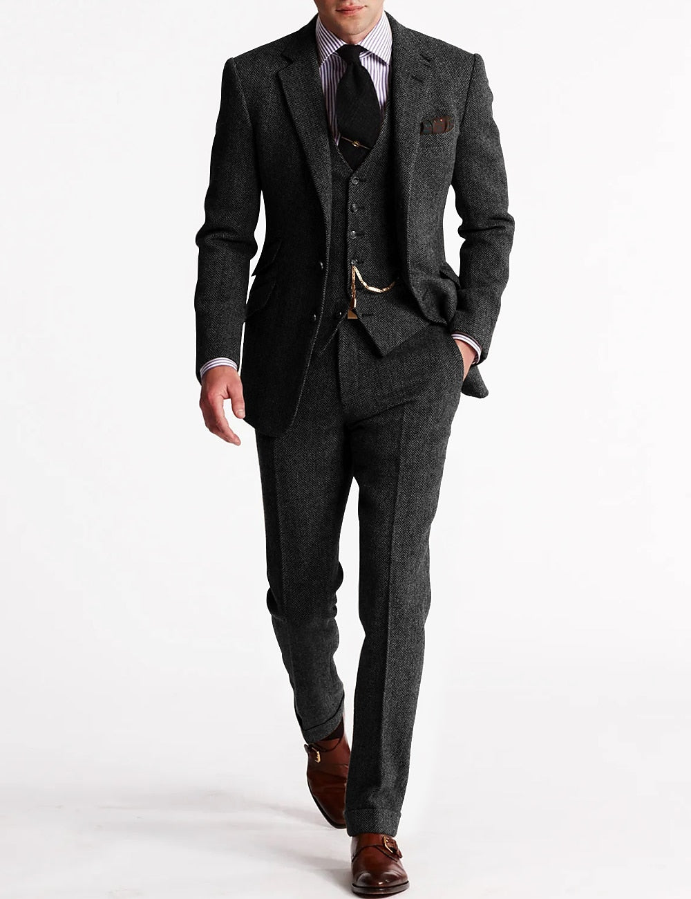 "Herren Tweed Anzug Set, eleganter dreiteiliger Anzug für stilvolle Auftritte, klassisches Design, hochwertiges Material"