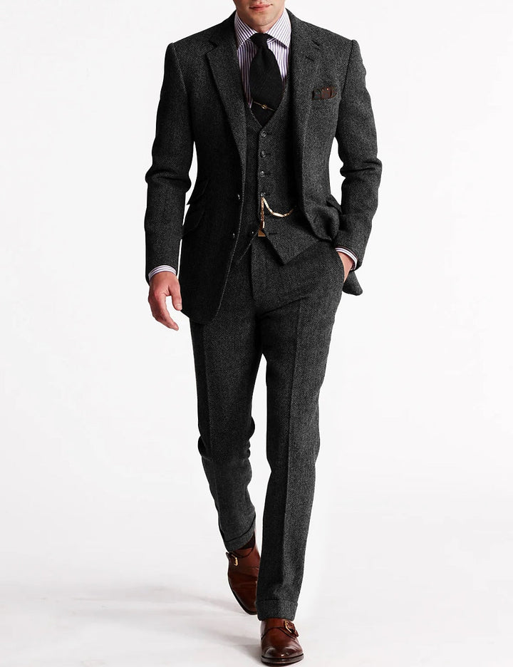 "Herren Tweed Anzug Set, eleganter dreiteiliger Anzug für stilvolle Auftritte, klassisches Design, hochwertiges Material"
