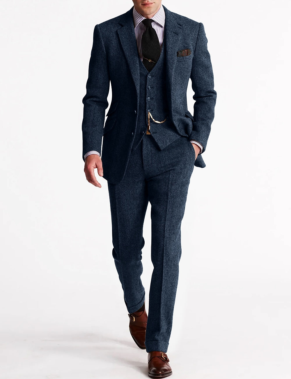 "Herren Tweed Anzug Set, eleganter dreiteiliger Anzug für stilvolle Auftritte, klassisches Design, hochwertiges Material"