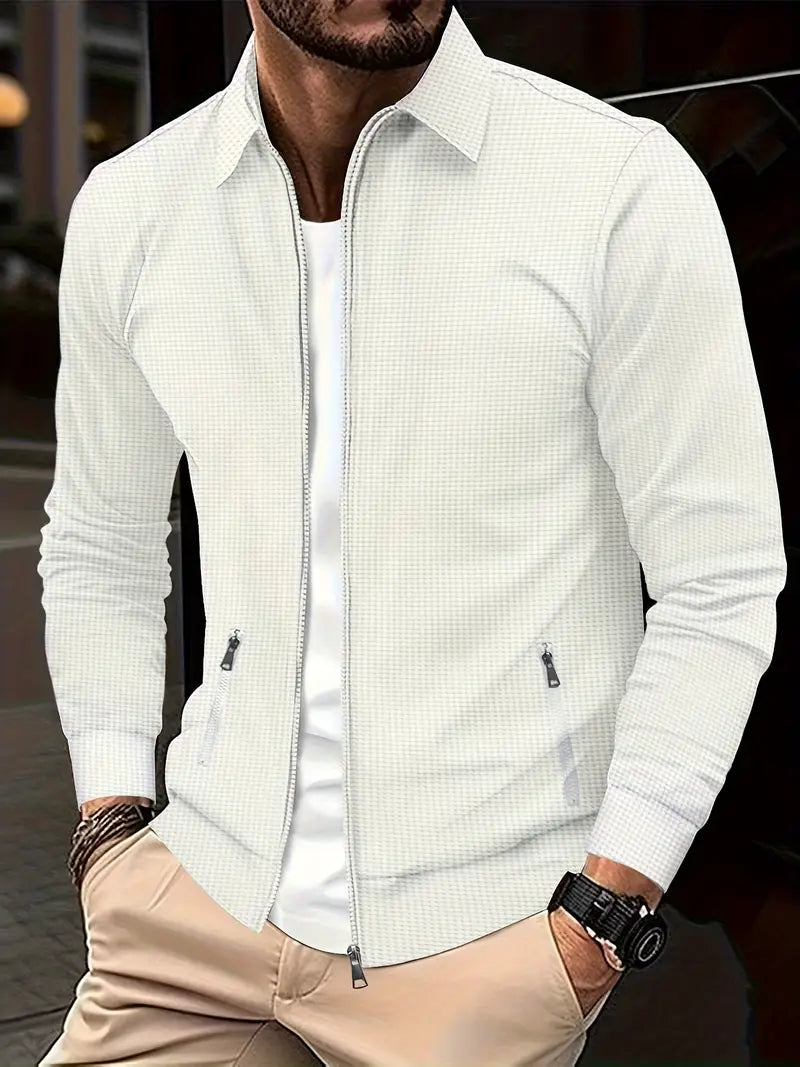 "Herren Übergangsjacke mit Reißverschluss in modernem Design, figurbetont, vielseitig, ideal für wechselnde Jahreszeiten."