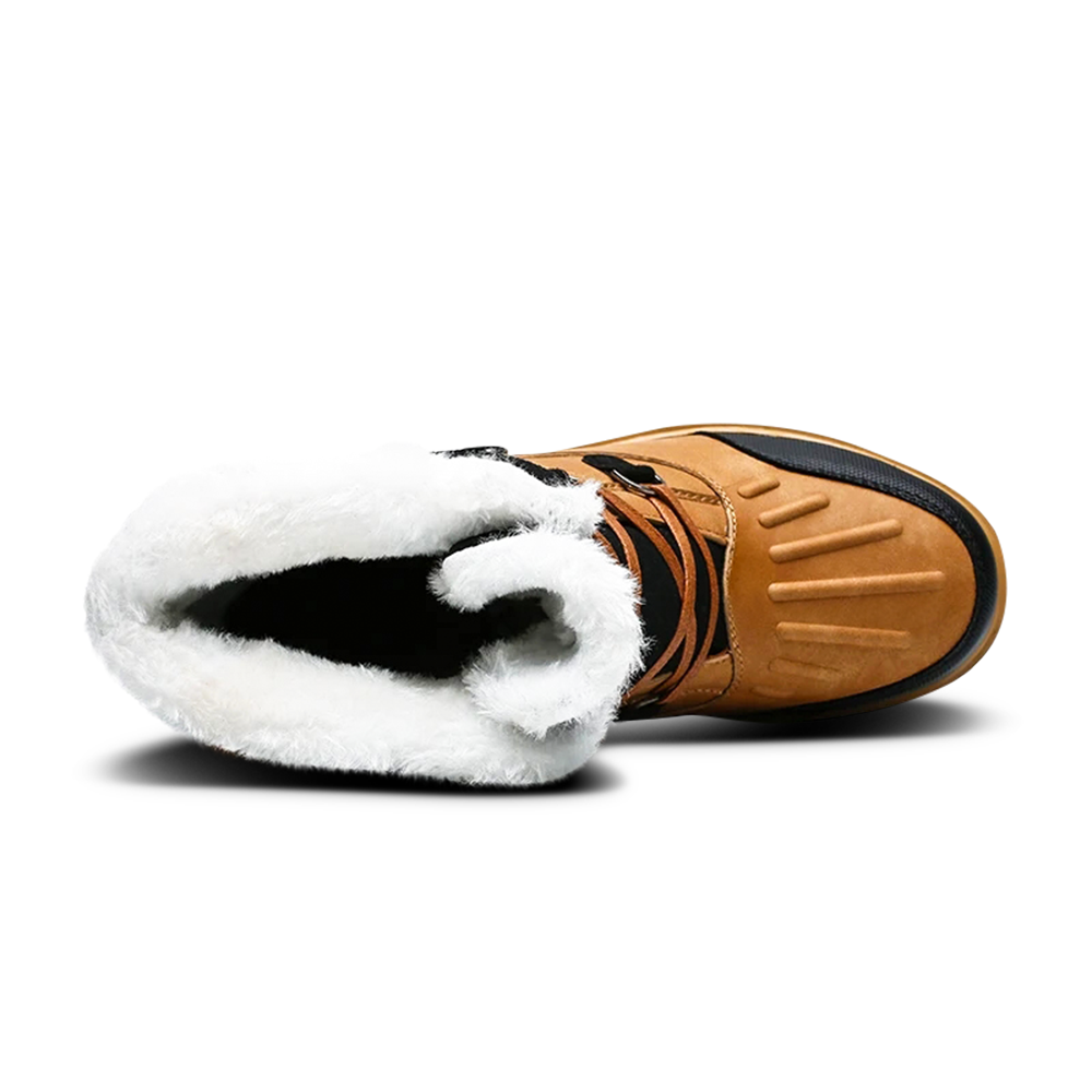 Herren Winterstiefel in Braun, wasserdicht und isoliert, mit robuster Sohle und wollgefüttert für Komfort bei Schnee und Eis.