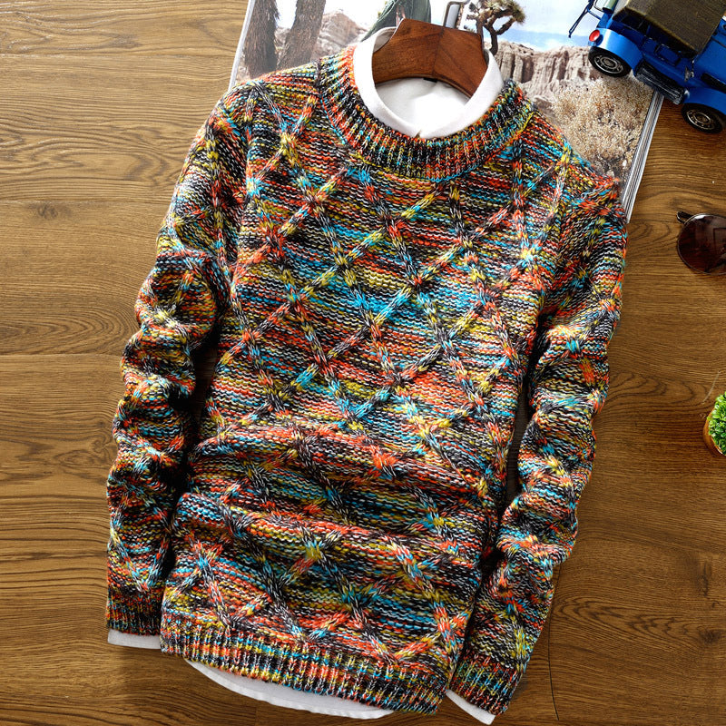 "Herrenpullover in Blau und Orange, elegantes und modernes Design, weiche Baumwolle, für jede Gelegenheit geeignet"