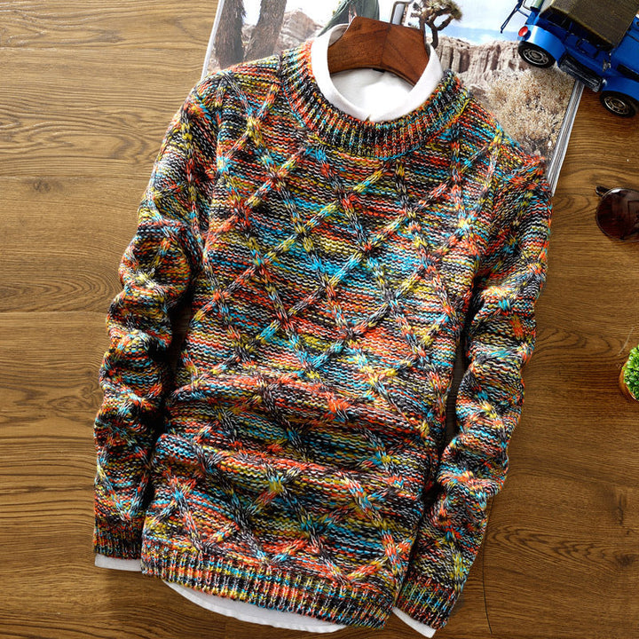 "Herrenpullover in Blau und Orange, elegantes und modernes Design, weiche Baumwolle, für jede Gelegenheit geeignet"