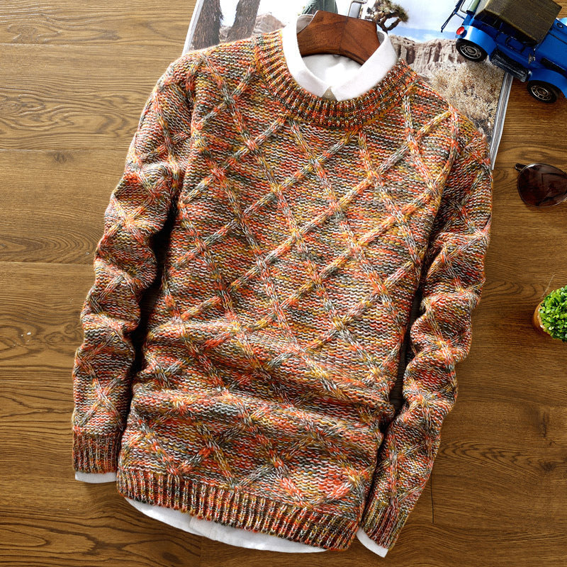 "Herrenpullover in Blau und Orange, elegantes und modernes Design, weiche Baumwolle, für jede Gelegenheit geeignet"