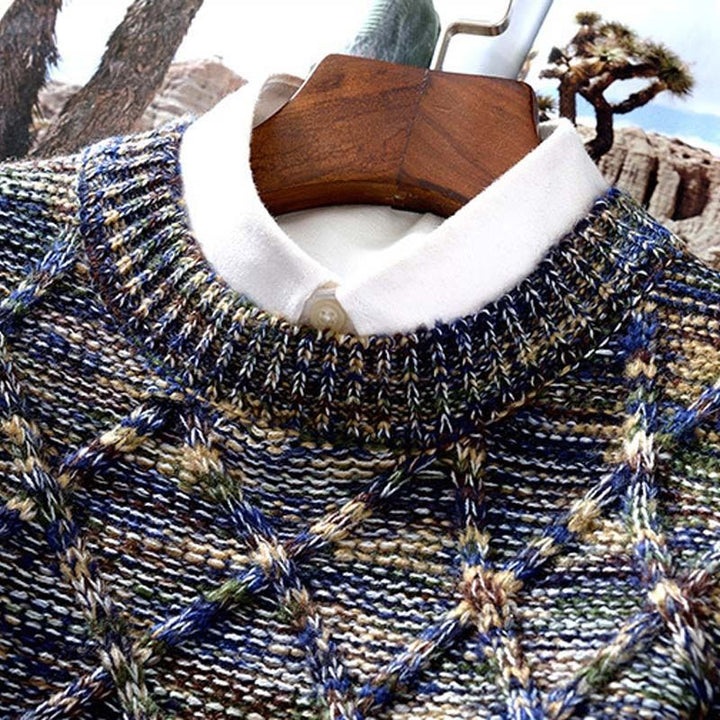 "Herrenpullover in Blau und Orange, elegantes und modernes Design, weiche Baumwolle, für jede Gelegenheit geeignet"