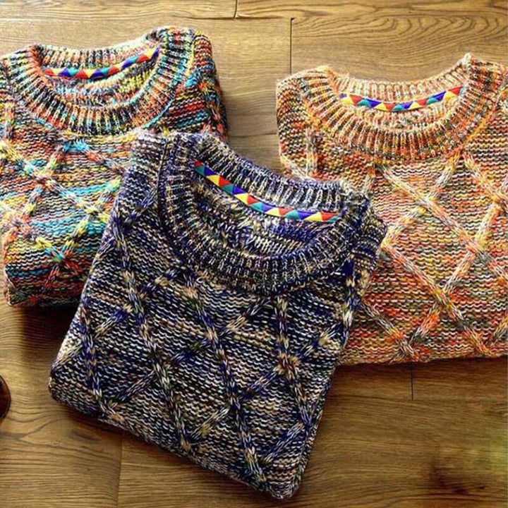 "Herrenpullover in Blau und Orange, elegantes und modernes Design, weiche Baumwolle, für jede Gelegenheit geeignet"