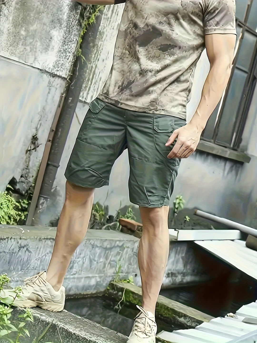 "Herrenshorts für Outdoor, robustes Design, mehrere Taschen, Regular Fit, 100% Polyester, ideal für Abenteuer."