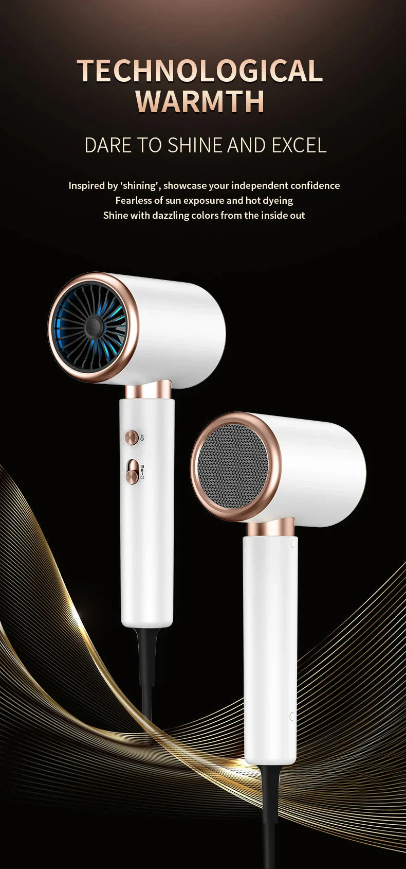 Hochleistungs-Haartrockner 2400W, Ionentechnologie, schwarz oder weiß, ergonomisches Design, für glattes, glänzendes Haar.