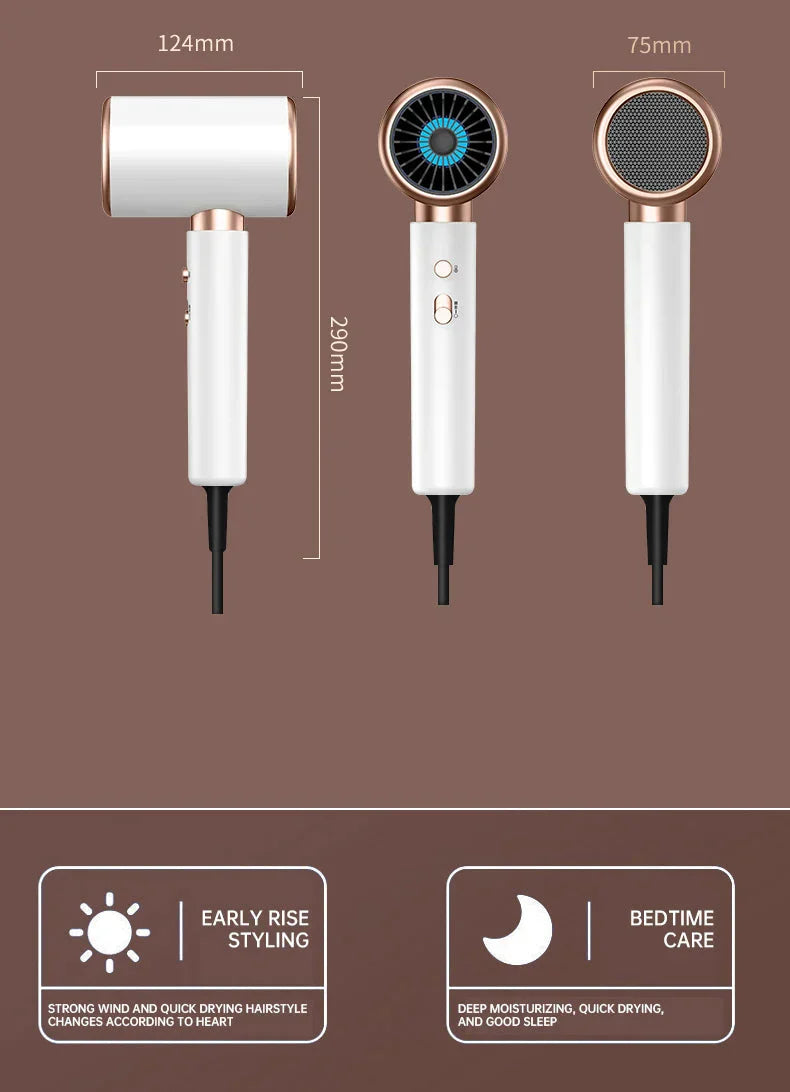 Hochleistungs-Haartrockner 2400W, Ionentechnologie, schwarz oder weiß, ergonomisches Design, für glattes, glänzendes Haar.