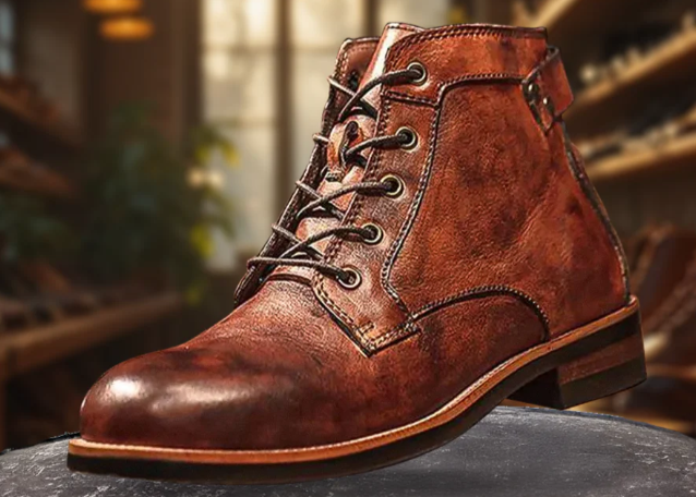 "Hochwertige handgefertigte Retro Herren Lederstiefel, elegantes Design, maximaler Komfort durch feines Echtleder."