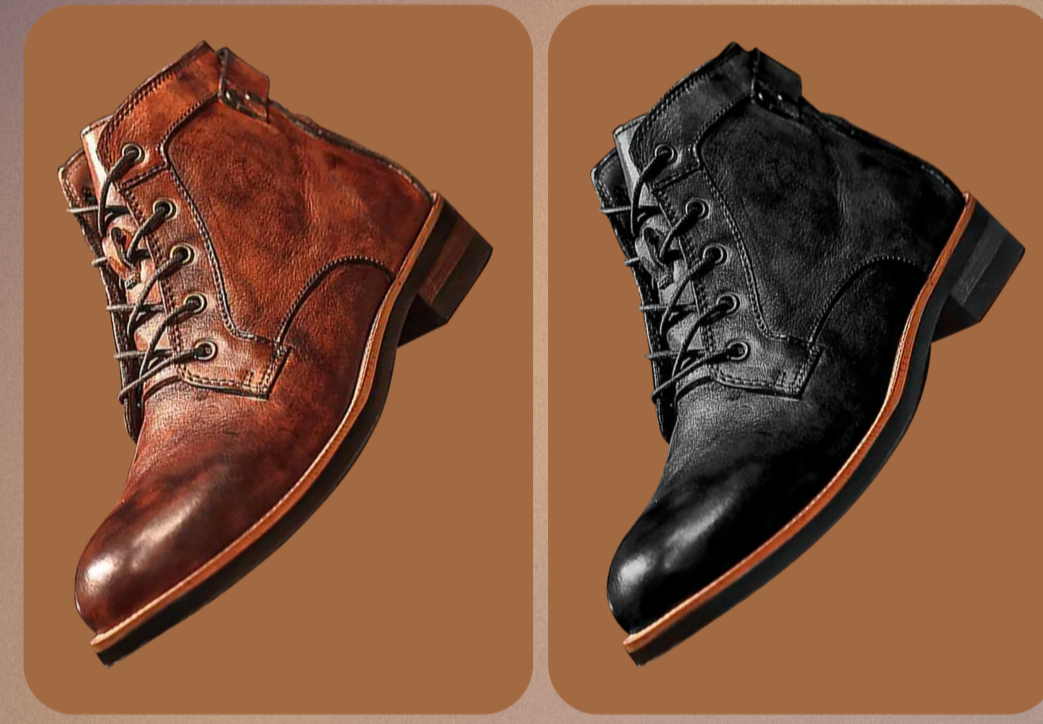 "Hochwertige handgefertigte Retro Herren Lederstiefel, elegantes Design, maximaler Komfort durch feines Echtleder."