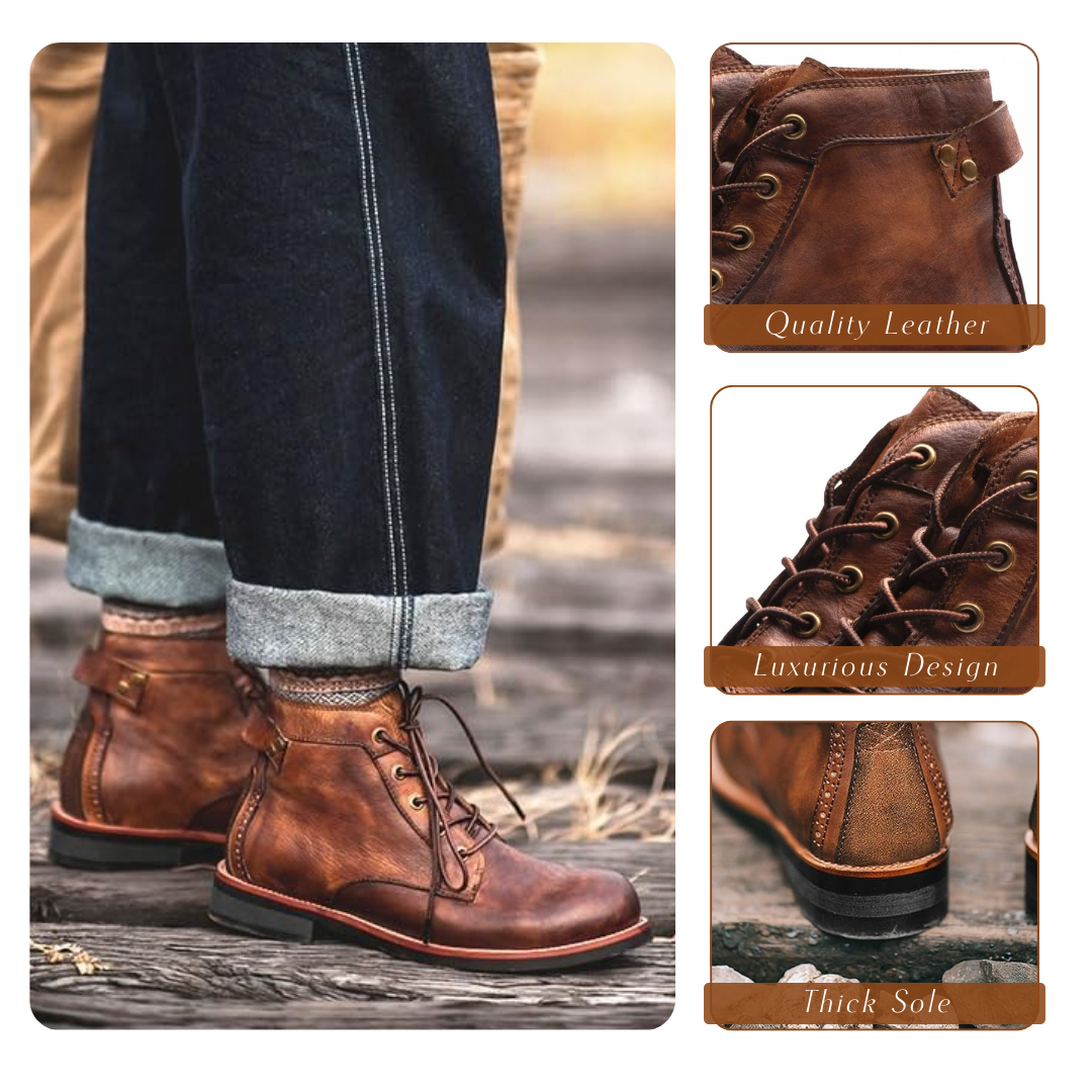 "Hochwertige handgefertigte Retro Herren Lederstiefel, elegantes Design, maximaler Komfort durch feines Echtleder."