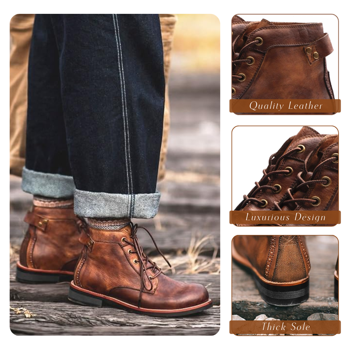 "Hochwertige handgefertigte Retro Herren Lederstiefel, elegantes Design, maximaler Komfort durch feines Echtleder."