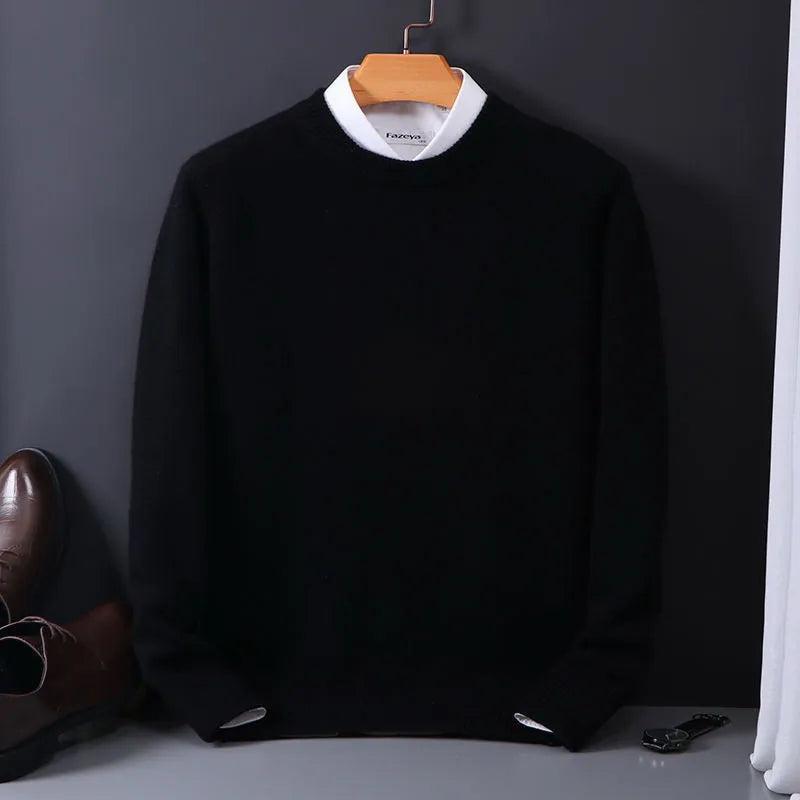 "Hochwertiger Herren-Kaschmirpullover, grau, klassisches Design, luxuriös weiches Material, ideal für elegante Anlässe."