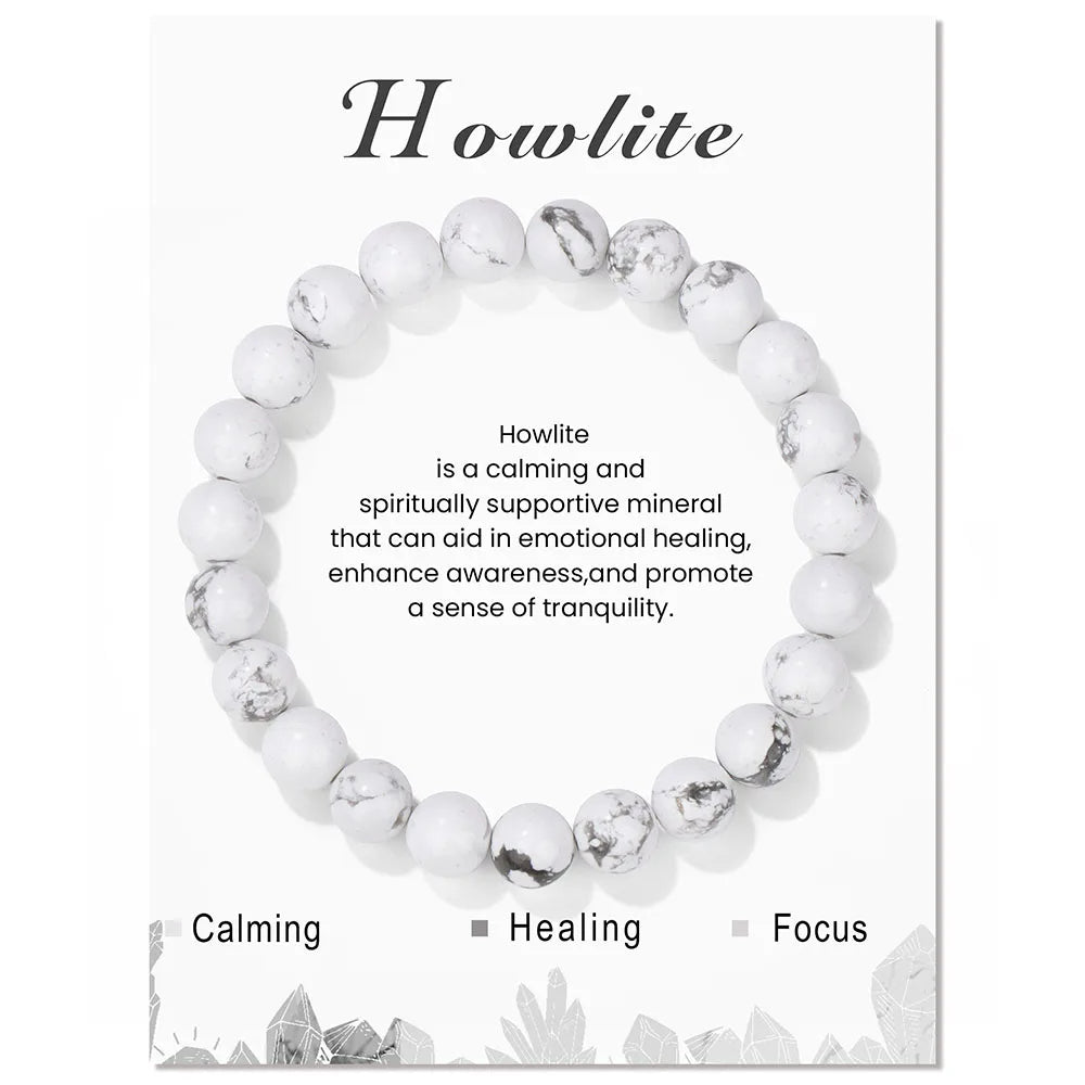 Howlith Armband, weiß, Heilstein, beruhigend, spirituell, emotionales Wohlbefinden, Fokus.