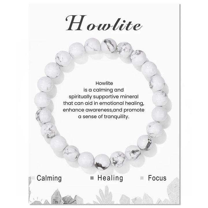 Howlith Armband, weiß, Heilstein, beruhigend, spirituell, emotionales Wohlbefinden, Fokus.
