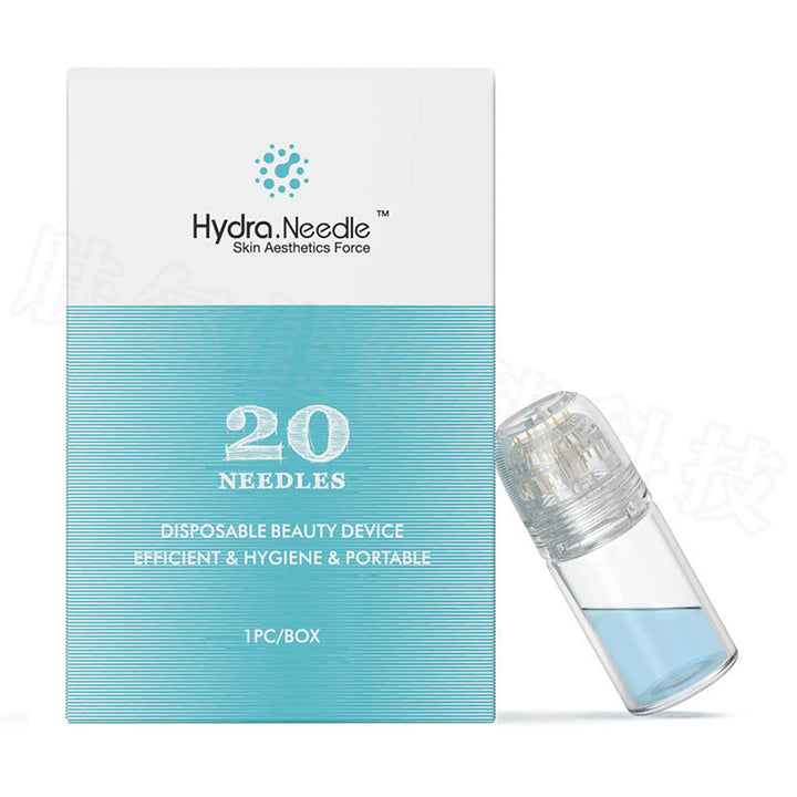 Hydra Needle Einweg-Beauty-Gerät, 20 Nadeln, effizient, hygienisch, tragbar, blau-weiß.
