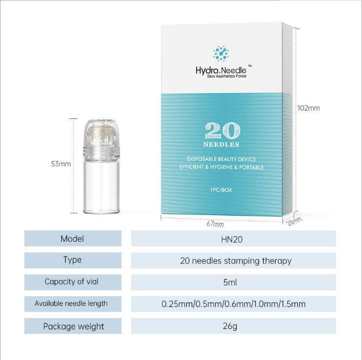 Hydra Needle 20 Nadeln, Einweg-Beauty-Gerät, 5ml, Hautpflege, Microneedling, Verpackung.