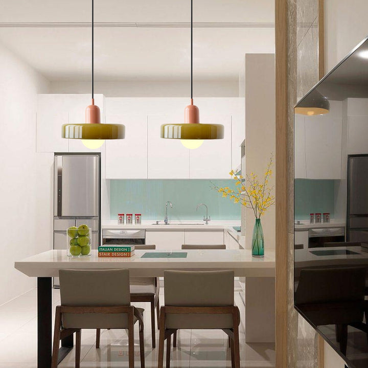 Bauhaus-Pendelleuchte aus farbigem Glas für moderne Inneneinrichtung