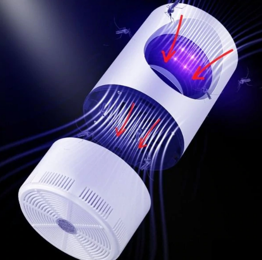 "Innovative Insektenfalle mit lila Licht und Ventilator, sicher und umweltfreundlich, ideal für effektiven Mückenschutz."