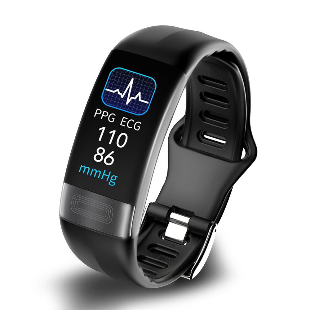 "Intelligentes Armband mit Blutdruck & EKG-Tracking, schwarzes Silikonband, rundes Zifferblatt, Gesundheits- und Fitness-Gadg