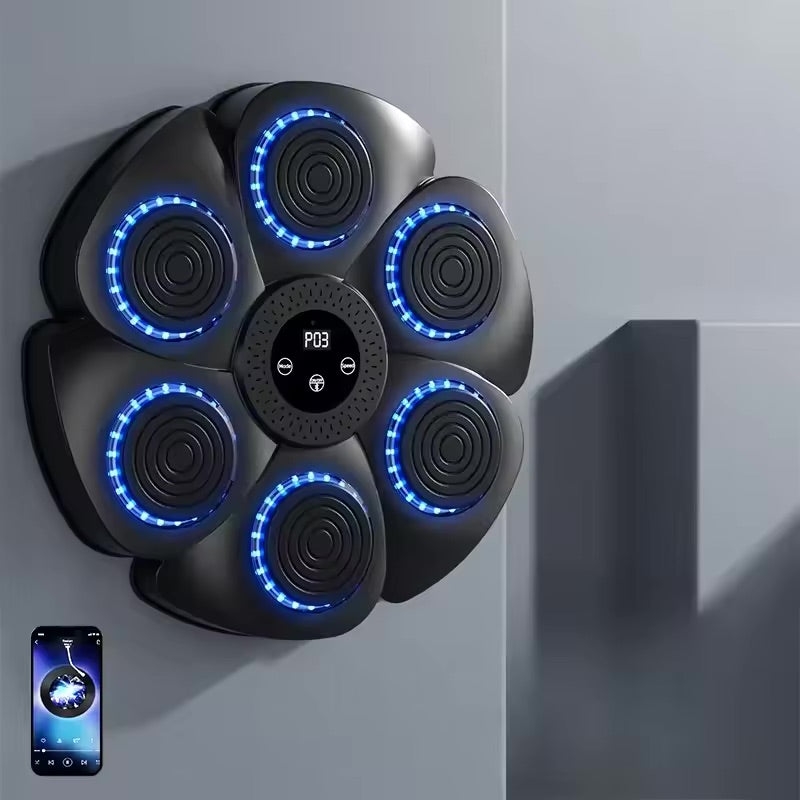 Interaktive smarte Boxmaschine, kompakt 40x40x6 cm, mit RGB-Beleuchtung und robustem Design für Fitness und Fun daheim.