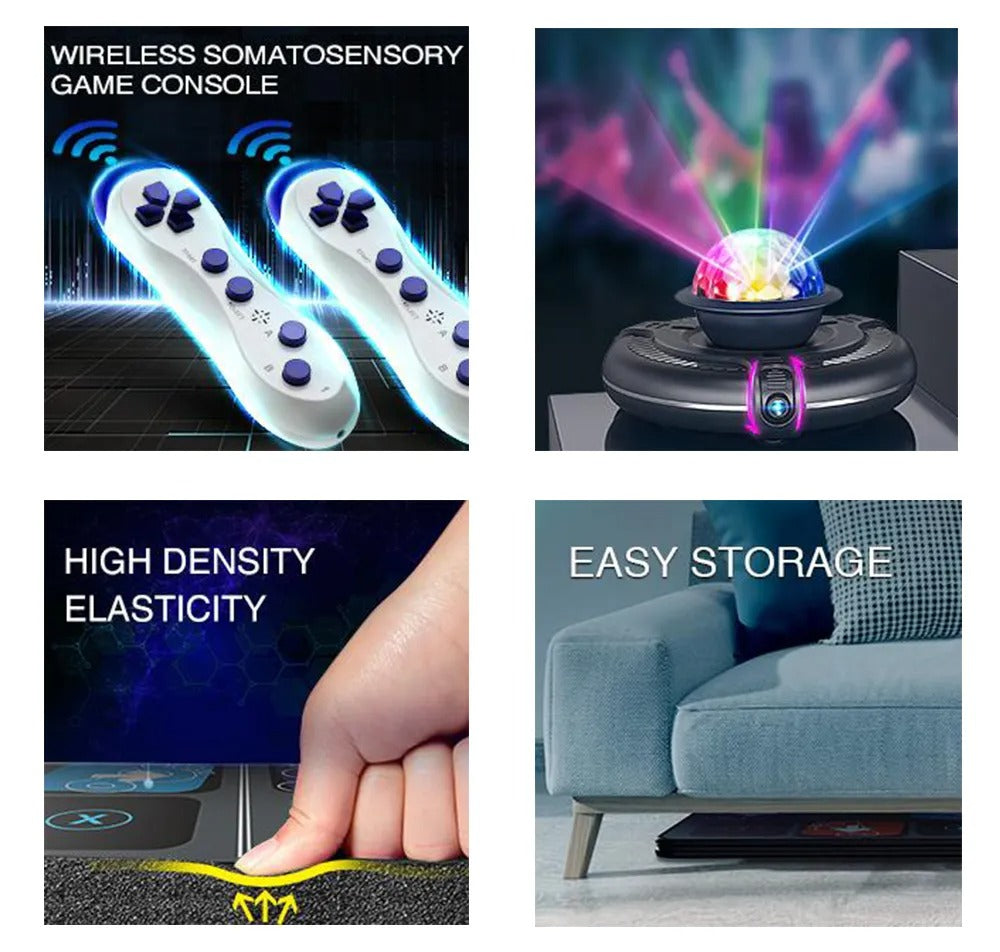 "Interaktive Tanzmatte für Kinder, bunt, rutschfest, mit 144 Songs und Yogaübungen, für TV und PC geeignet."