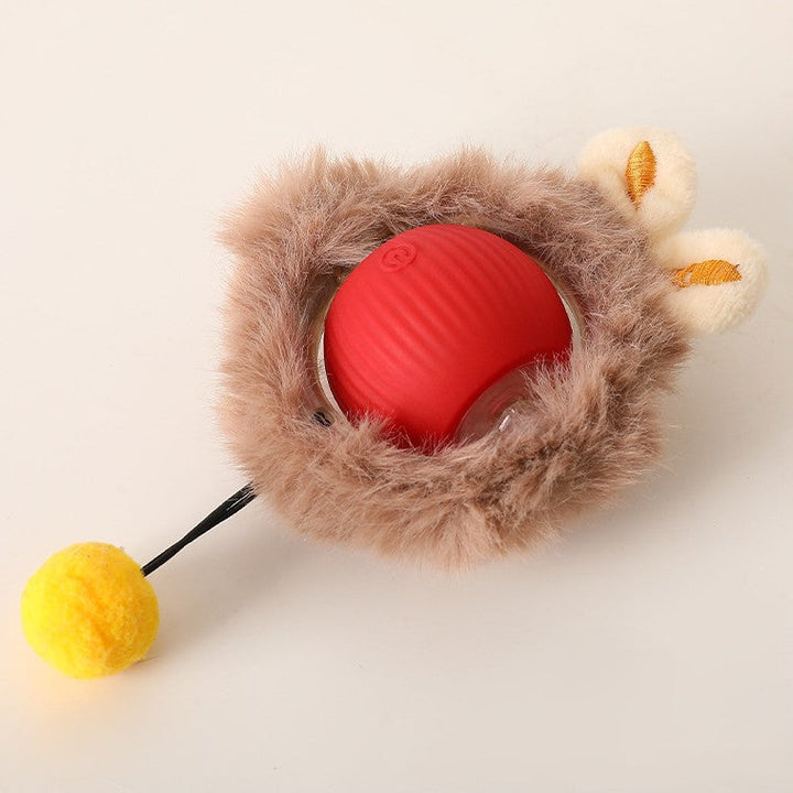Interaktiver Katzenspielzeug-Ball, grau, mit beweglichem Schwanz für aktives Spielen und Jagdinstinkt-Förderung.
