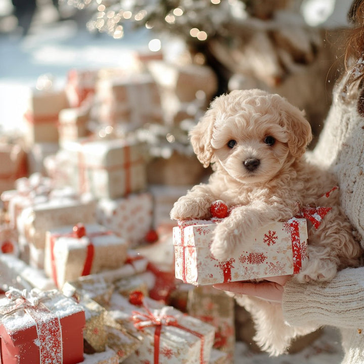 Interaktiver Roboter Plüschwelpe in Braun, lebensecht, reagiert auf Berührung, ideal als Begleiter für alle Altersgruppen.