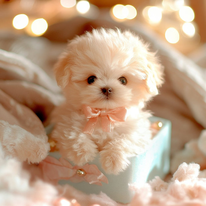 Interaktiver Roboter Plüschwelpe in Braun, lebensecht, reagiert auf Berührung, ideal als Begleiter für alle Altersgruppen.