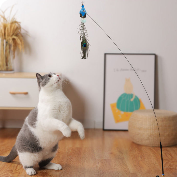 "Interaktives, farbenfrohes Katzenspielzeug mit Federn, stimuliert Jagdinstinkte mit Vogel-Design für tierischen Spielspaß."