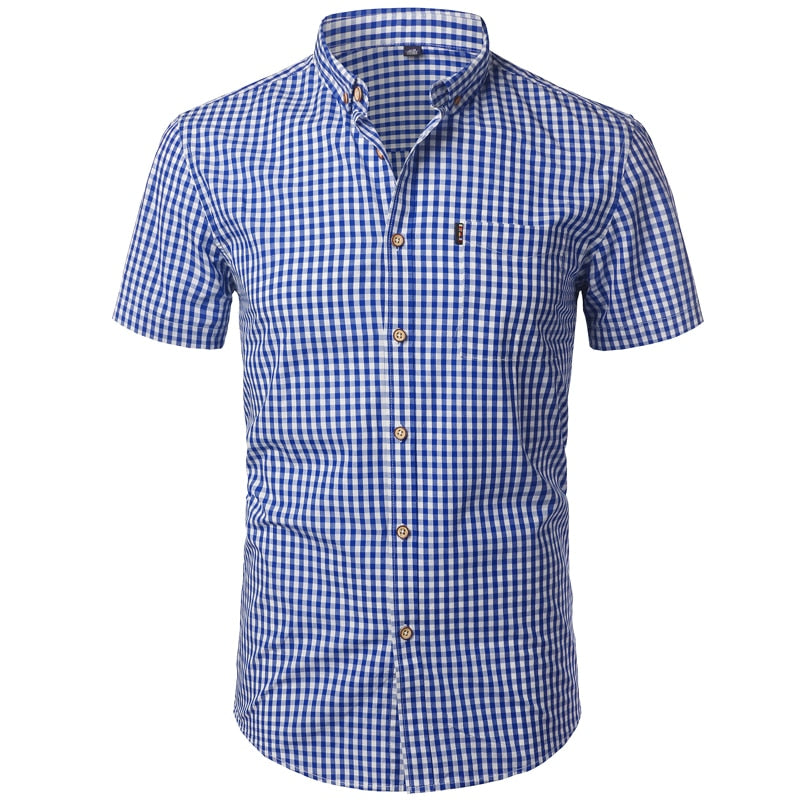 "Kariertes Herren Kurzarmhemd aus Baumwolle, Regular-Fit, klassisches Design, Business-Casual-Stil, komfortabel und stilvoll.