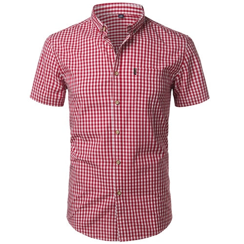 "Kariertes Herren Kurzarmhemd aus Baumwolle, Regular-Fit, klassisches Design, Business-Casual-Stil, komfortabel und stilvoll.